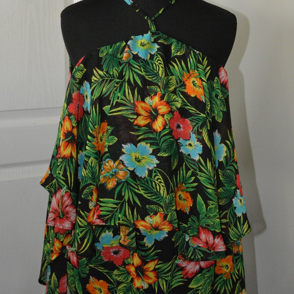 Judith March Women's Strappy Tropical Blouse Tunic Top Shirt Medium